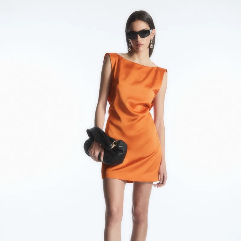 COS Orange Draped Open Back Mini Dress - Picture 1 of 11